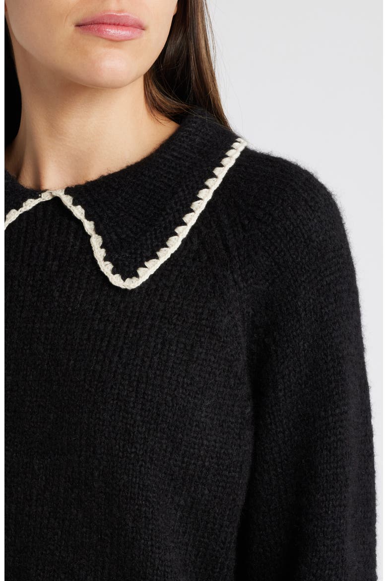 Blanket Stitch Alpaca Blend Sweater, Alternate, color, BLACK W/ SOFT WHITE