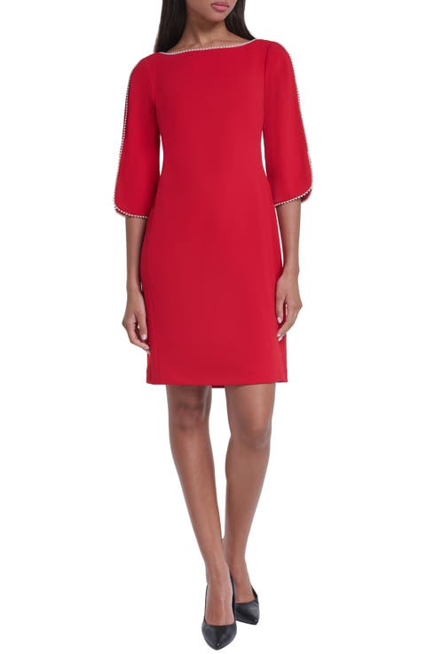 Pearly Bead Scuba Crepe Sheath Dress