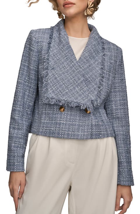 Fringed Double Breasted Crop Bouclé Jacket