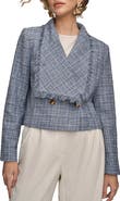 Donna Karan New York Fringed Double Breasted Crop Bouclé Jacket