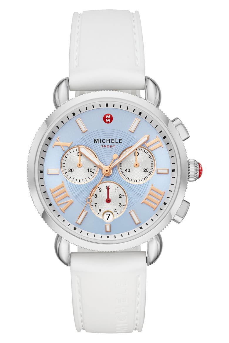 Sport Sail Chronograph Watch Head with Silicone Strap, 38mm, Main, color, WHITE/ SKY SUNRAY/ SILVER