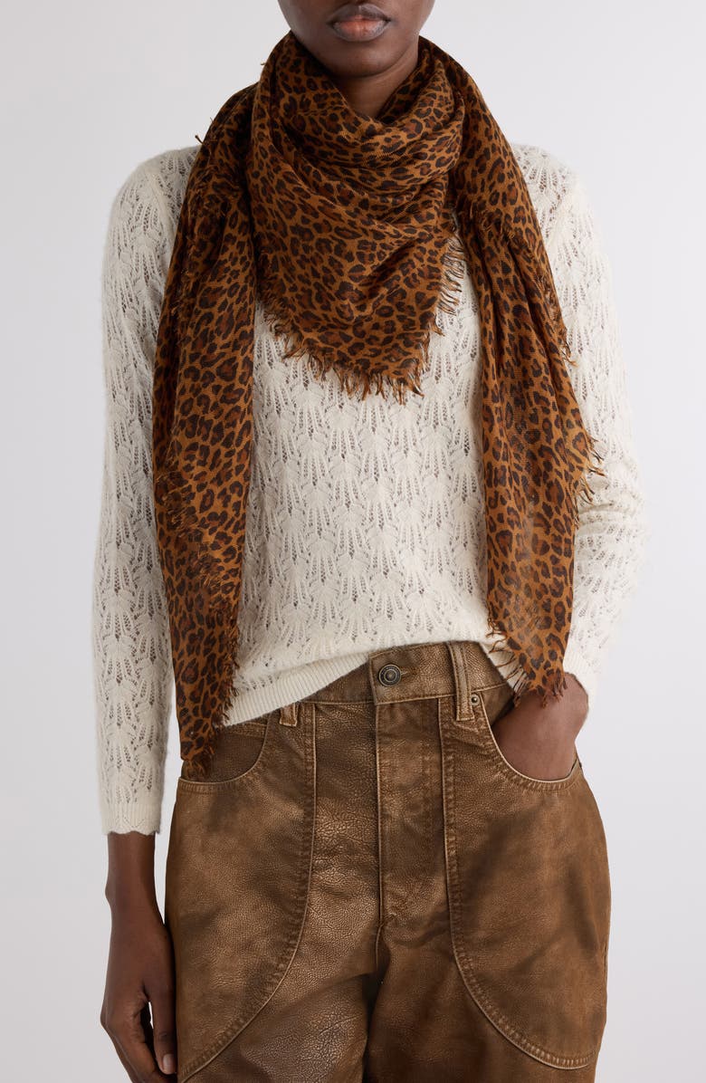 Isabel Marant Madicia Leopard Print Wool & Cashmere Scarf, Alternate, color, 