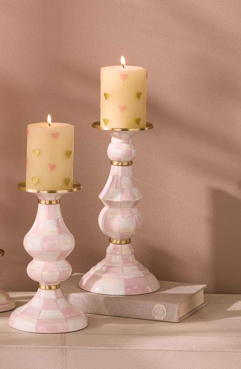 MACKENZIE CHILDS Rosy Check Large Pillar Candleholder, Alternate, color, Rosy