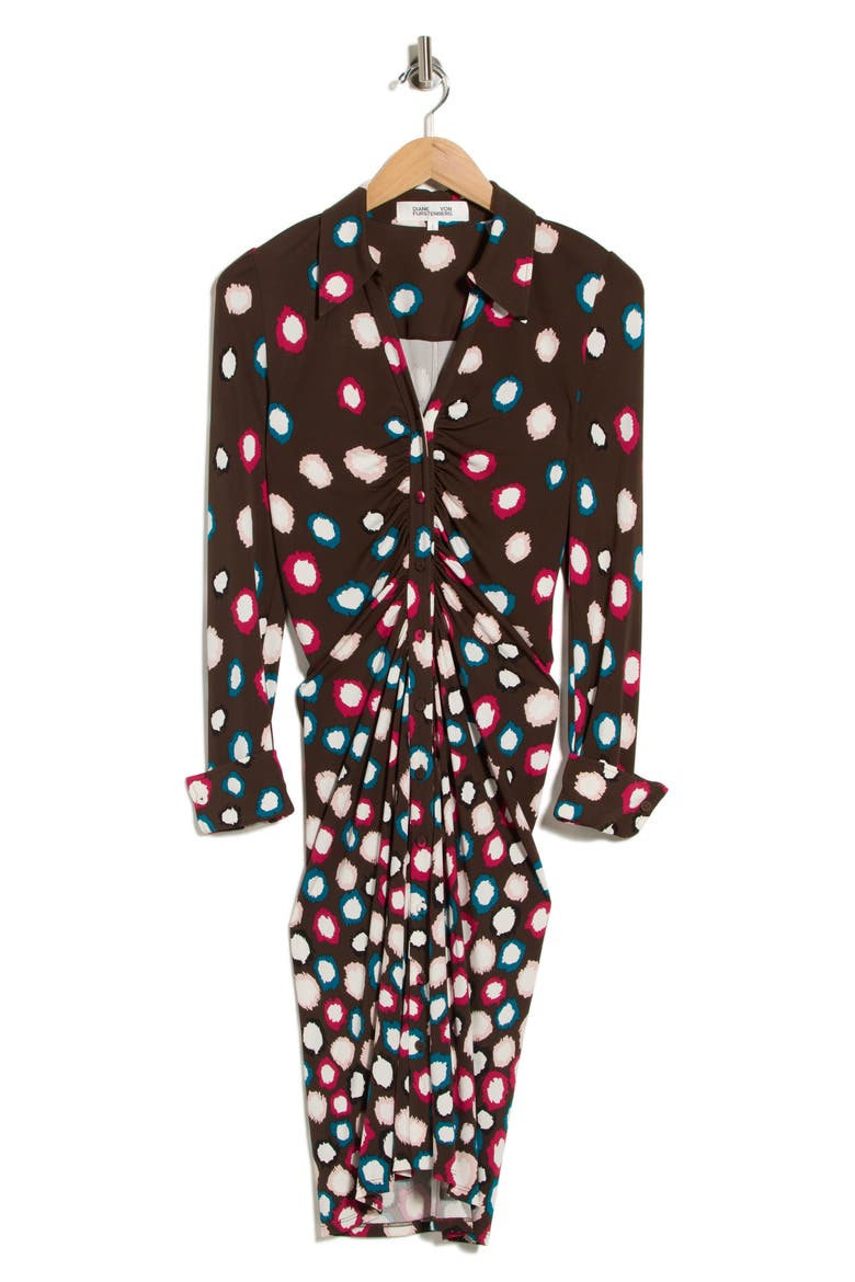 Sheska Ruched Shirtdress, Main, color, LEOPARD SPOT COFFEE GRIND