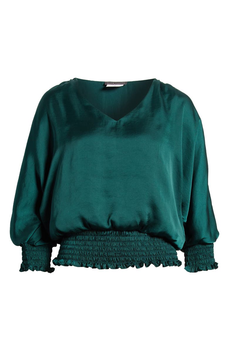 Vince Camuto Smocked Cold Shoulder Satin Top, Alternate, color, 