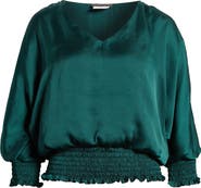 Vince Camuto Smocked Cold Shoulder Satin Top