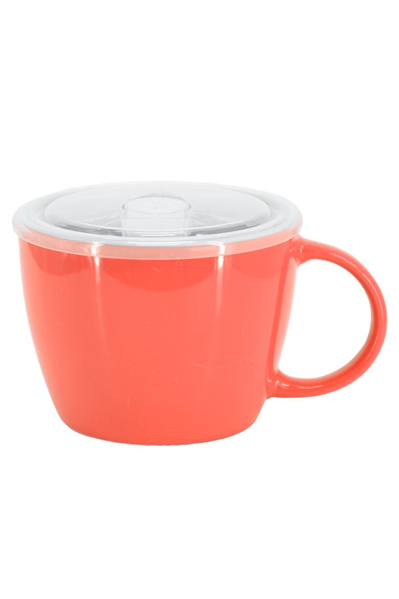 4 Piece 25 Ounce Stoneware Soup Cup Set with Lid in Red, Alternate, color, Red