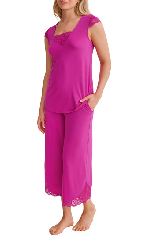 Fleur't Belle Époque Lace Trim Knit Capri Pajamas In Purple