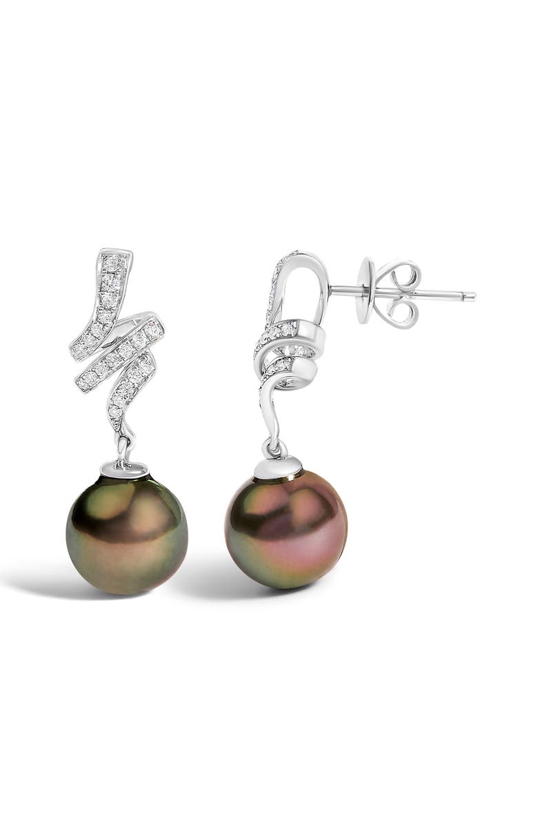 Haus of Brilliance 14K White Gold Black Pearl and Diamond Accent Dangle Earrings, Alternate, color, White