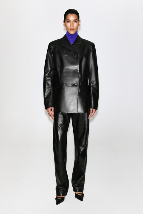 Leather Double-Breasted Blazer