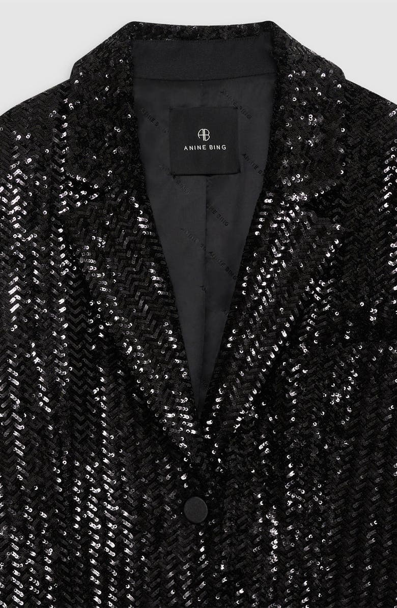 ANINE BING Sara Black Sequin Blazer, Alternate, color, 