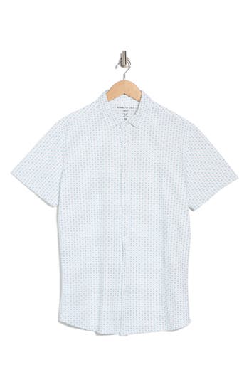 Kenneth Cole Short Sleeve Knit Button-up Golf Shirt In Neutral