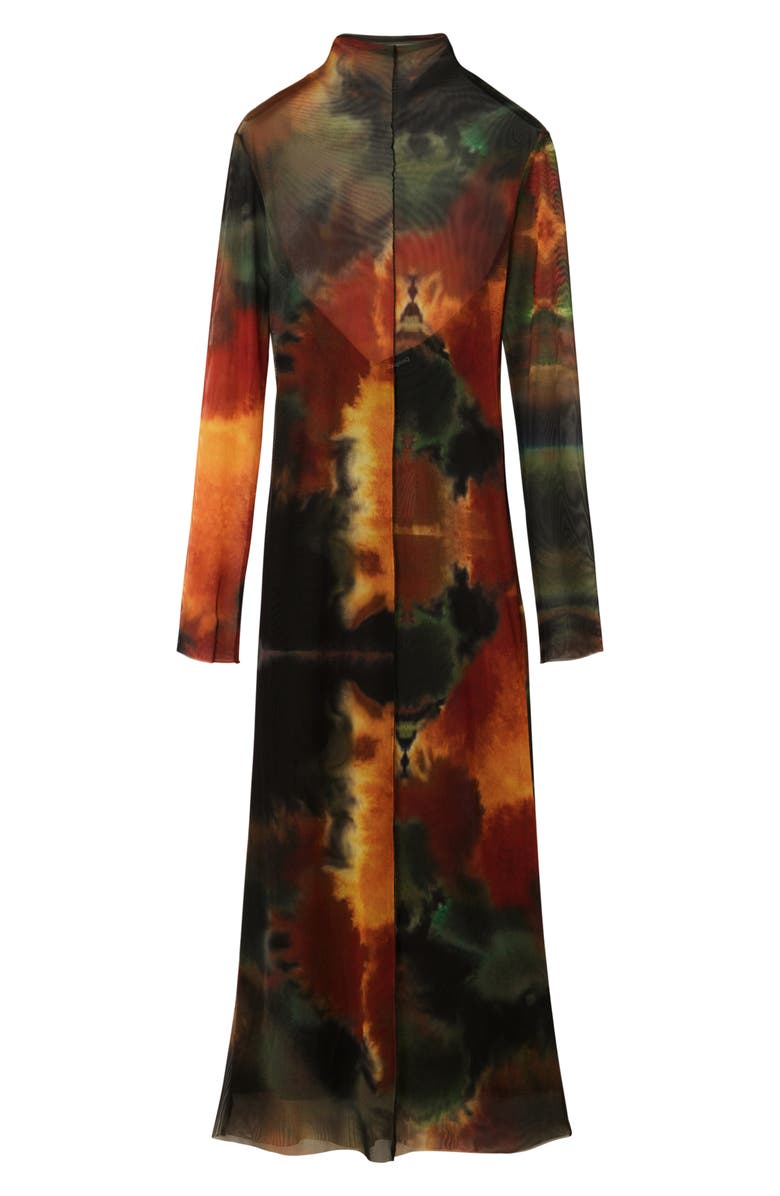 Desigual Watercolor Long Sleeve Tulle Midi Dress, Alternate, color, Brown