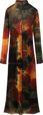 Desigual Watercolor Long Sleeve Tulle Midi Dress