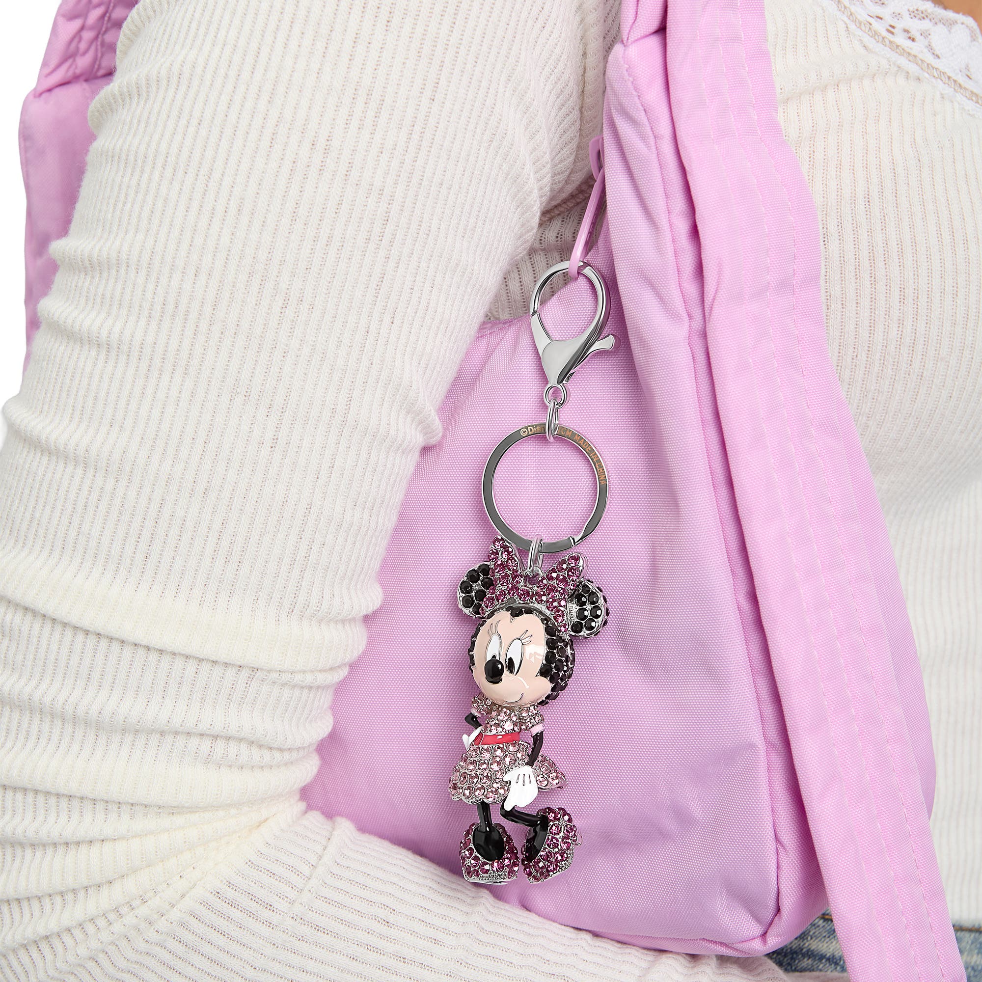 Disney Minnie Mouse Crystal Keychain, Pink Bow & Dress, Silver‑Tone, Alternate, color, Multi