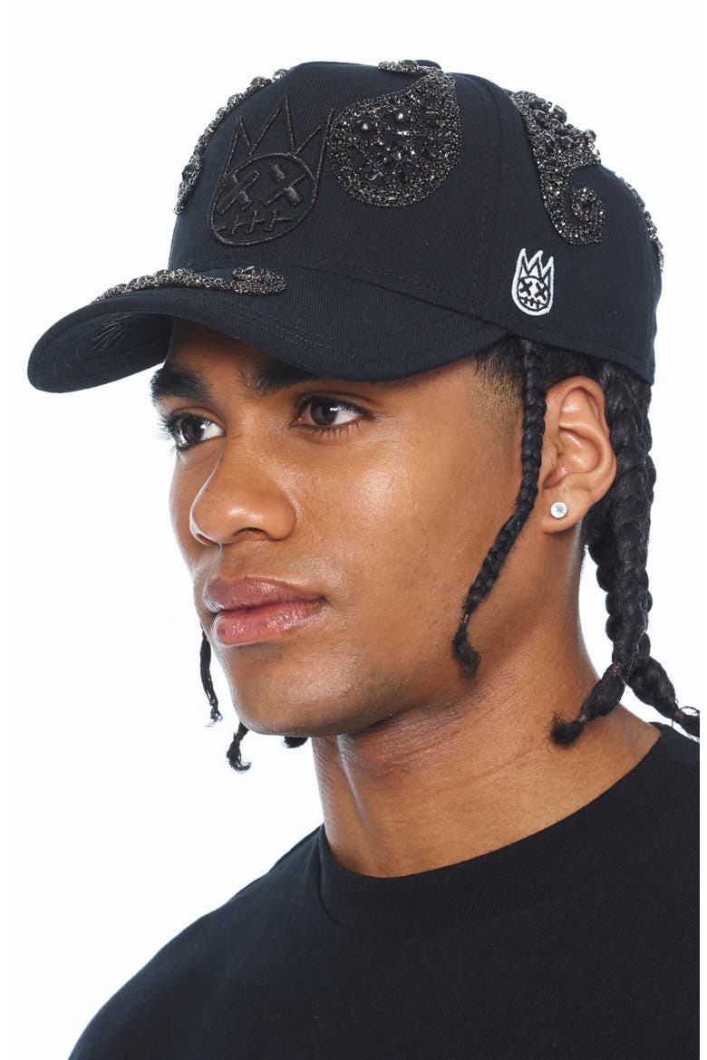 Paisley Embellished 5-Panel Trucker Hat, Alternate, color, BLACK