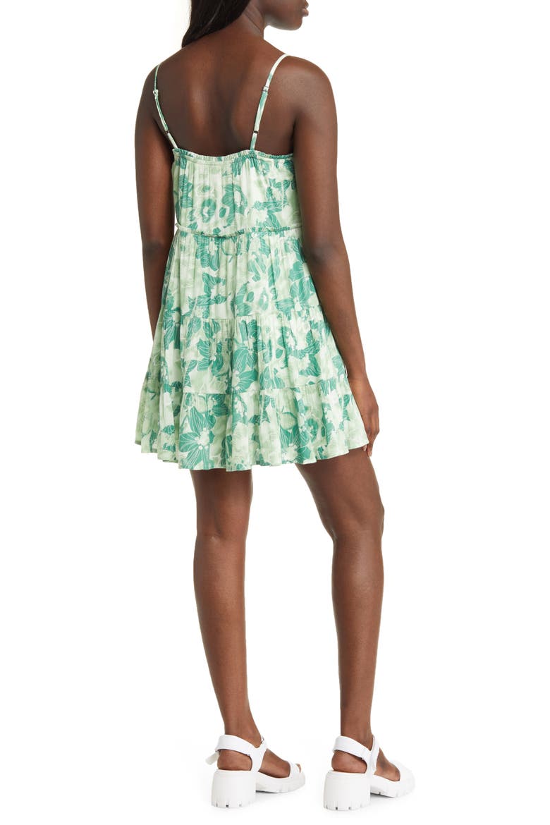 Floral Print Tiered Babydoll Sundress, Alternate, color, GREEN SUNBURST HIBISCUS