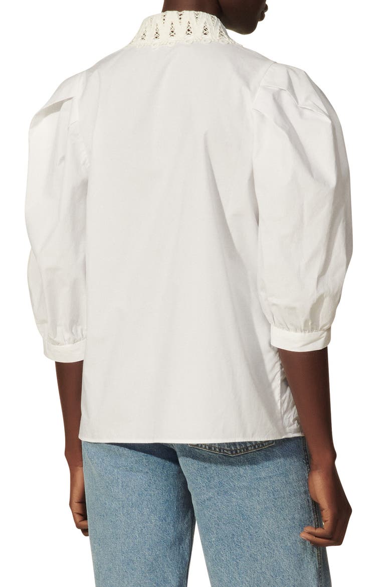 Lace Bishop's Collar Cotton Blouse, Alternate, color, WHITE