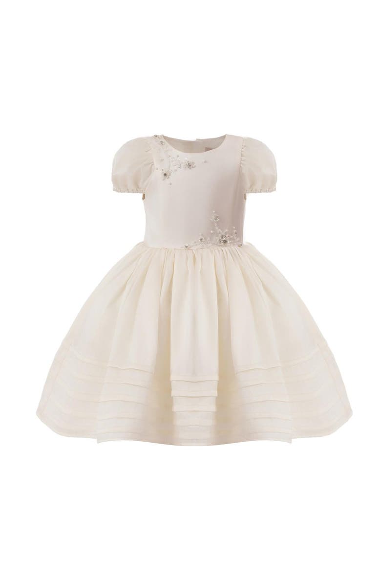 Tulleen Embroidered Pleated Dress, Main, color, Ivory