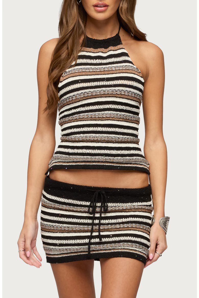 Britta Metallic Knit Halter Top, Main, color, BROWN