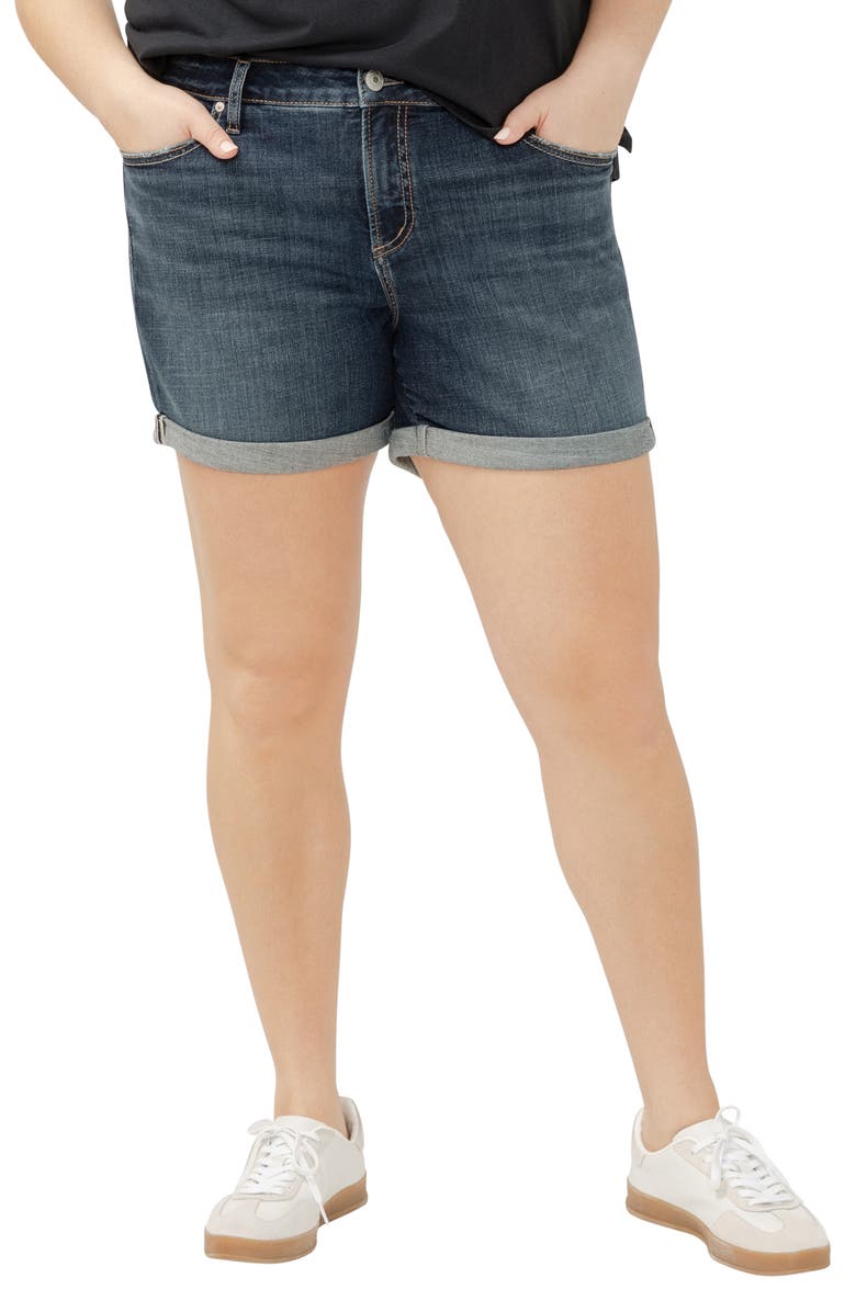 Silver Jeans Co. Elyse Curvy Mid Rise Denim Shorts, Main, color,