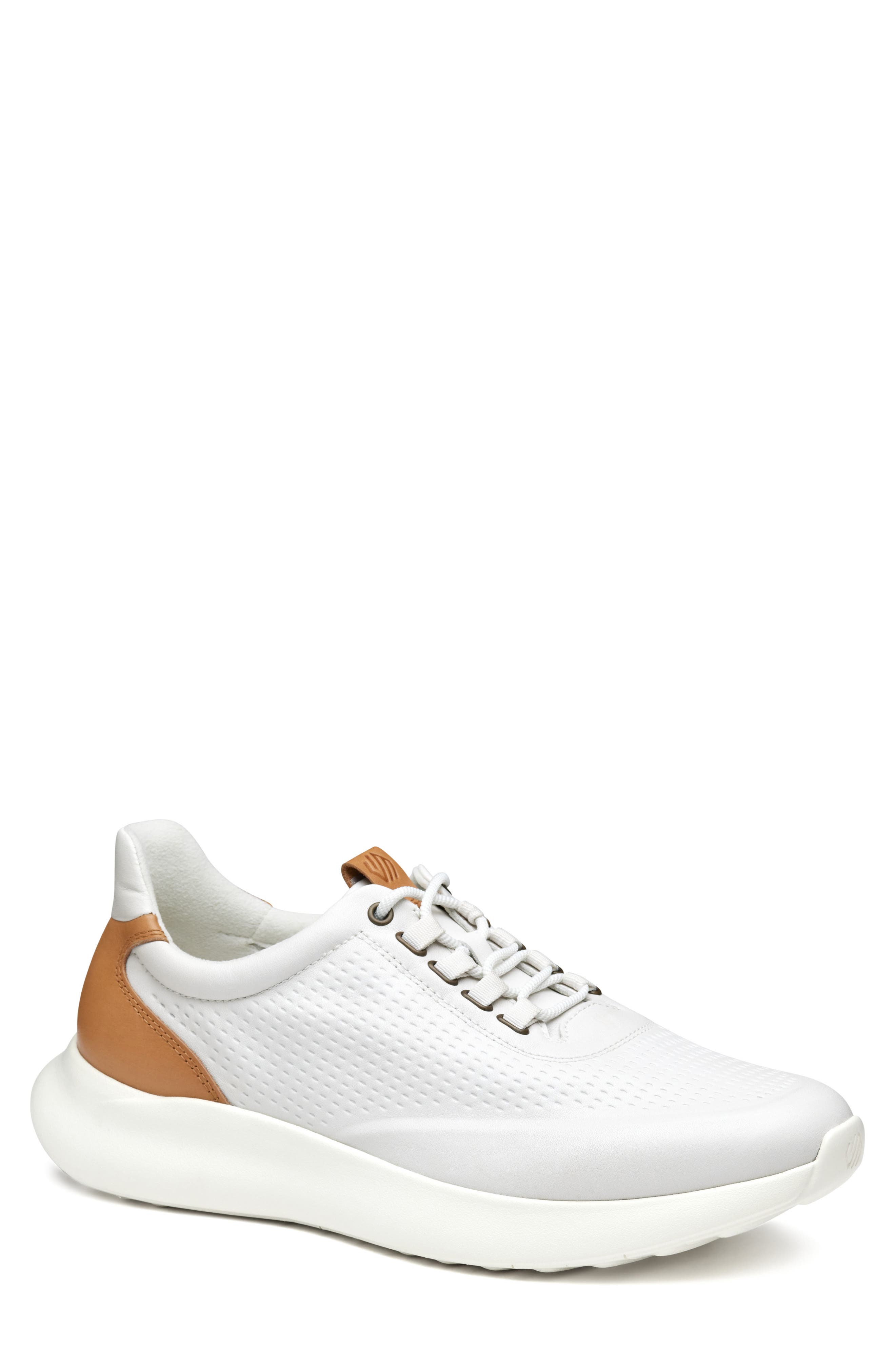 Johnston & Murphy Amherst 2.0 U-Throat Leather Sneaker, Main, color, White Full Grain