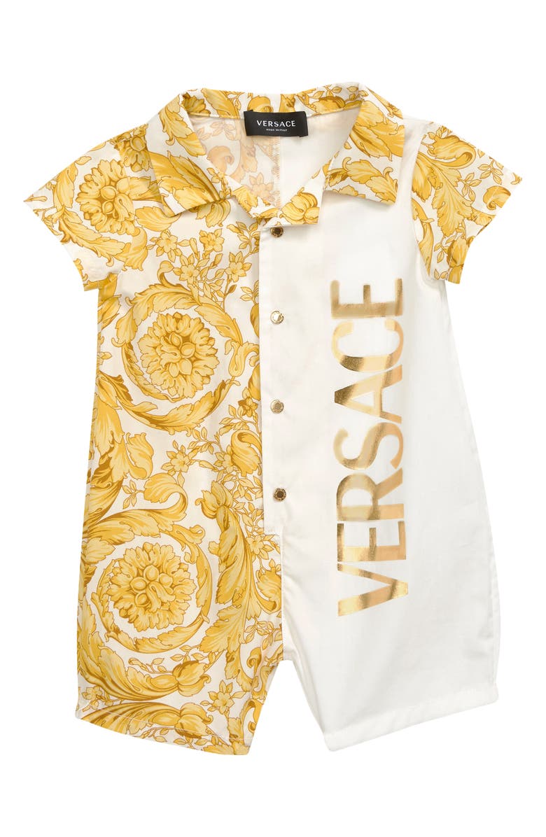 Versace Barocco Print Cotton Romper, Main, color,