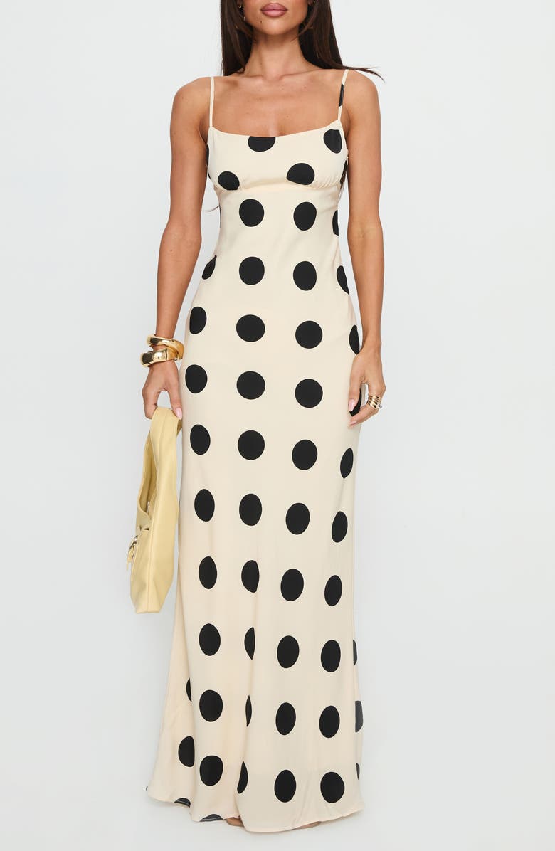 Princess Polly Avienna Dot Maxi Dress, Main, color, Cream / Polka Dot