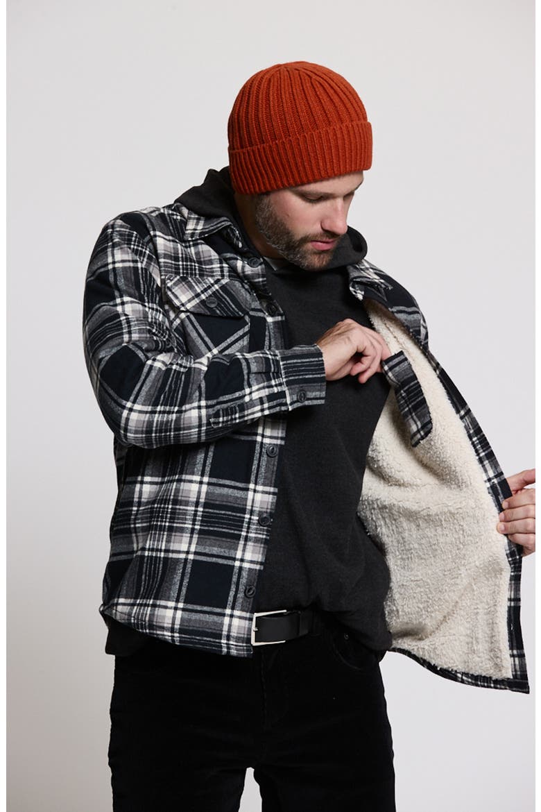Plaid Flannel Shirt Jacket with Faux-Fur Lining, Alternate, color, PLAID BLACK