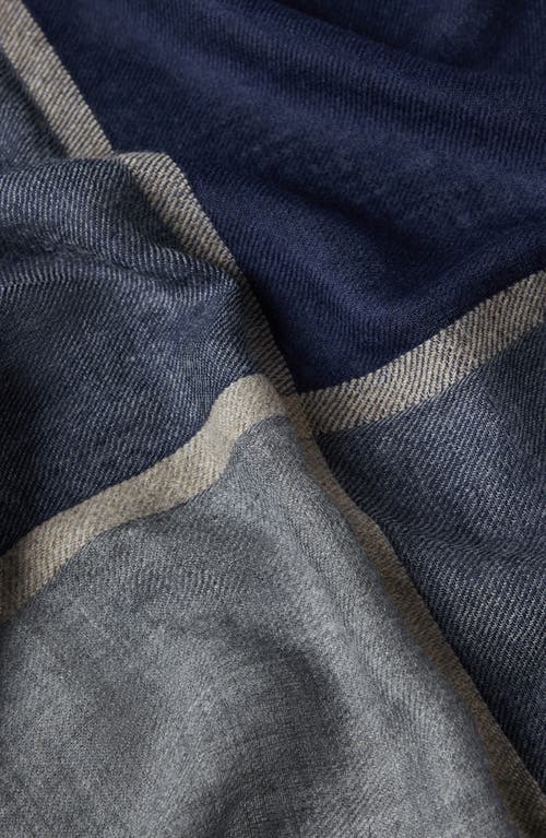 Brunello Cucinelli Wool-silk Blend Scarf With Fringed Edges In Marine