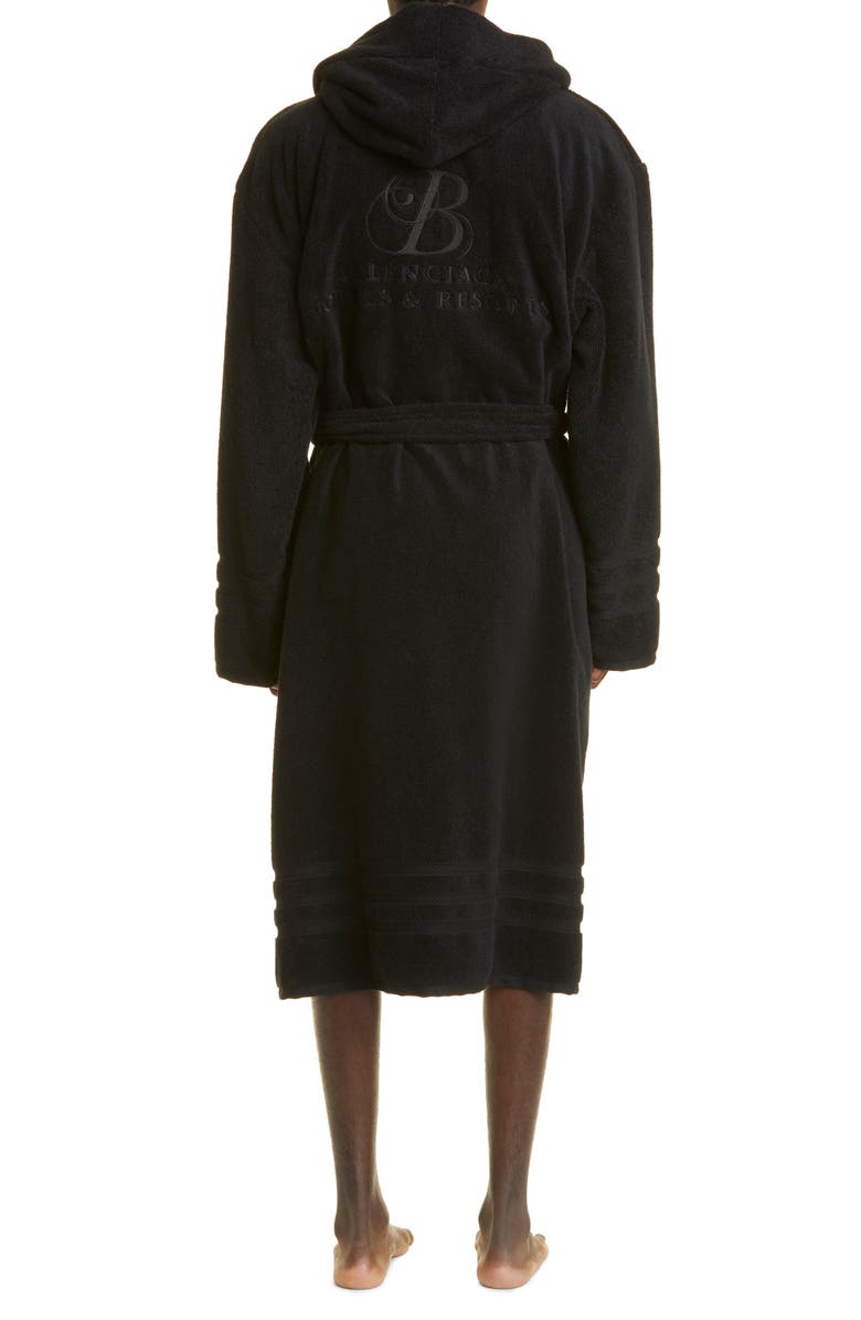 Balenciaga Embroidered Hotel Logo Hooded Bathrobe, Alternate, color, 