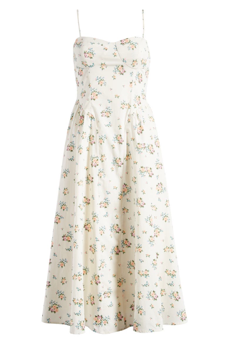 Floral Print Bustier Sleeveless Maxi Sundress, Alternate, color, IVORY DITSY