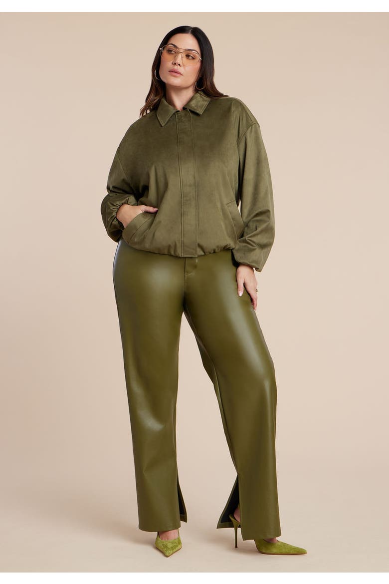Slit Hem Faux Leather Pant, Alternate, color, BURNT OLIVE