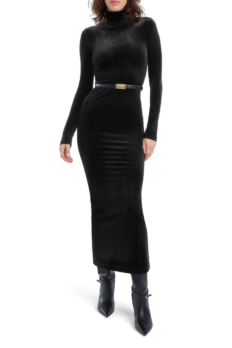 Millie Velvet Turtleneck Column Dress, Main, color, BLACK