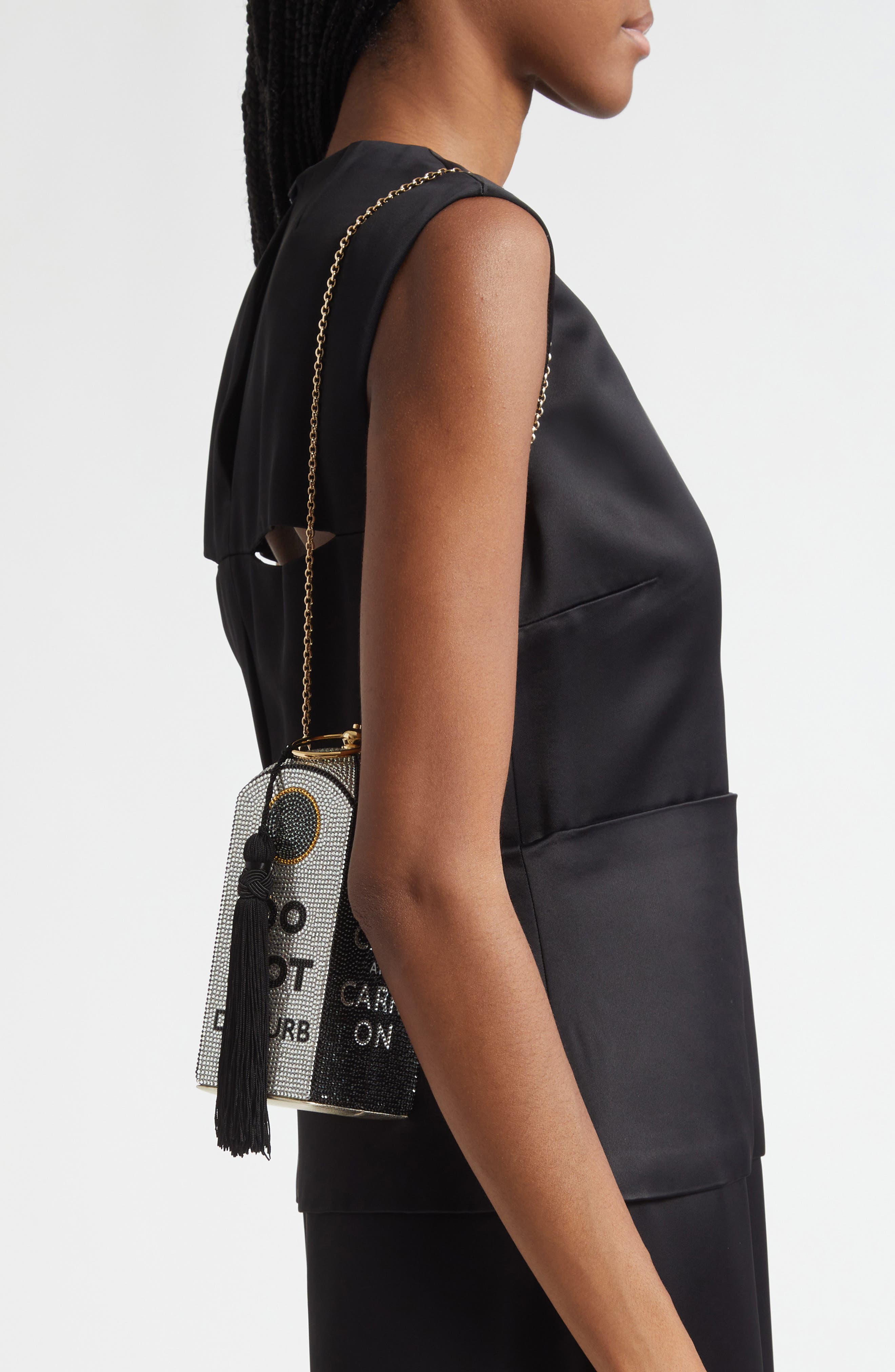 JUDITH LEIBER COUTURE Rectangle Dome Do Not Disturb Crystal Embellished Clutch, Alternate, color, Silver Rhine Multi