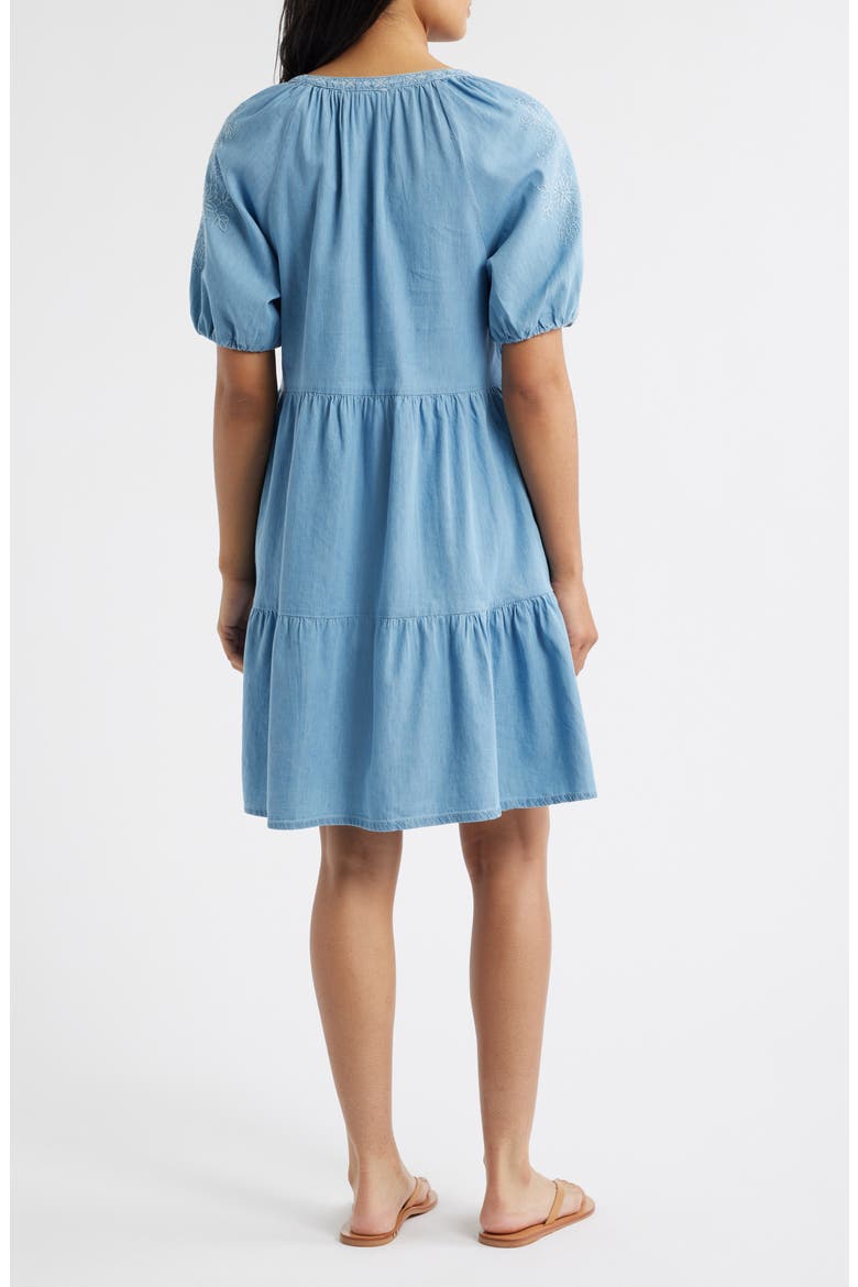 Ayla Embroidered Tiered Dress, Alternate, color, MEDIUM WASH