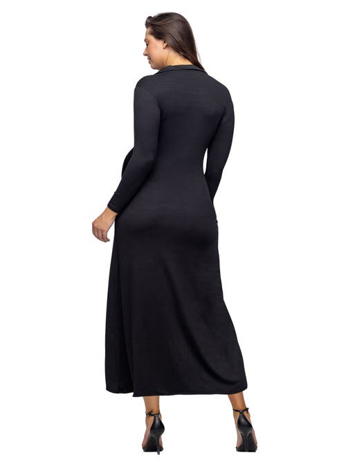 24seven Comfort Apparel Comfortable Collared Wrap Maxi Dress In Black