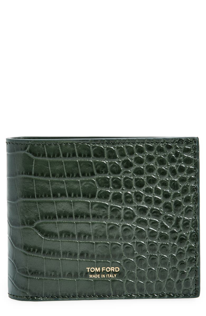 TOM FORD Croc Embossed Patent Leather Bifold Wallet, Main, color,