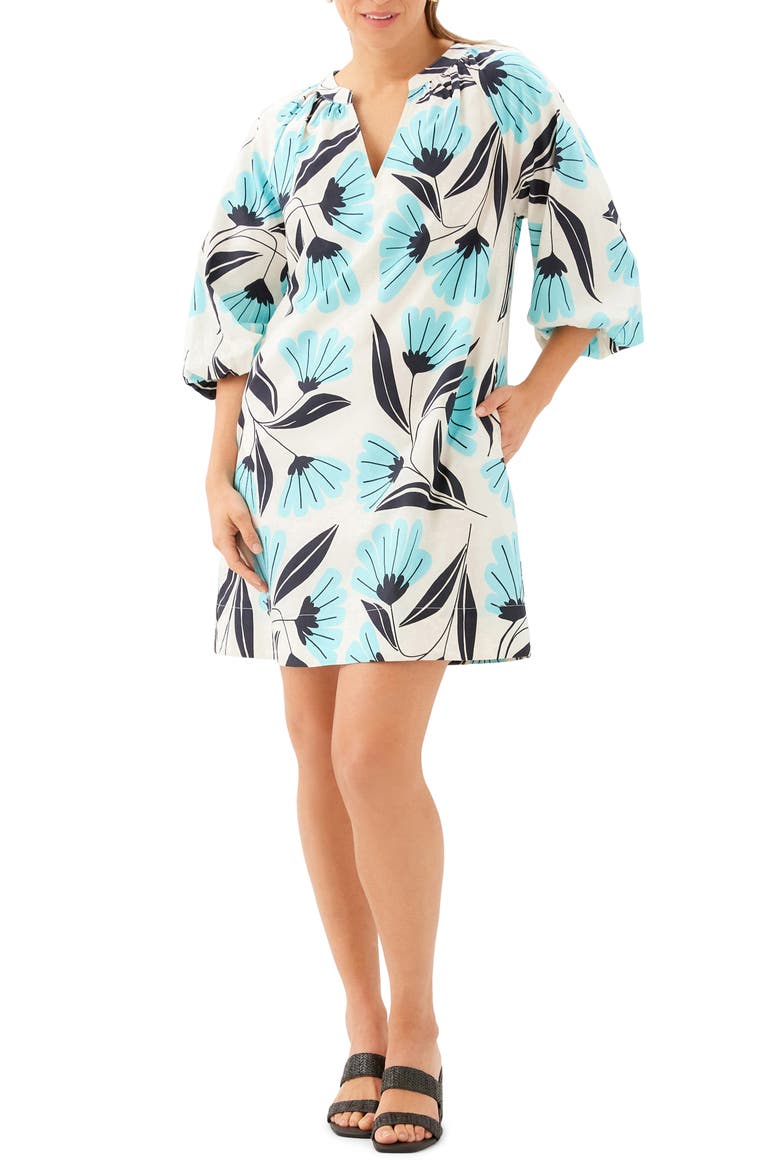 Puff Sleeve Cotton Peasant Minidress, Main, color, PRINT