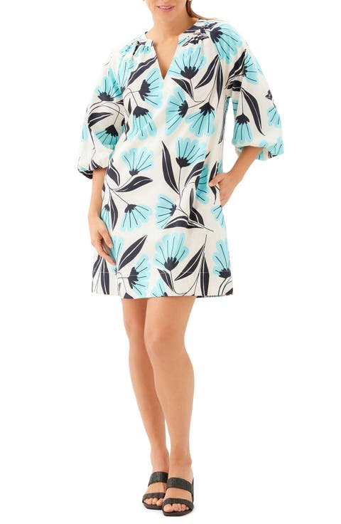 Puff Sleeve Cotton Peasant Minidress (Regular & Petite)