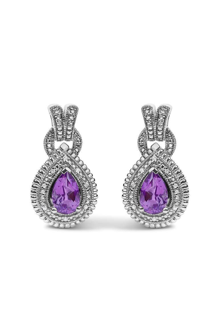 Sterling Silver Pear Cut Amethyst and Diamond Accent Teardrop Stud Earrings, Main, color, Silver