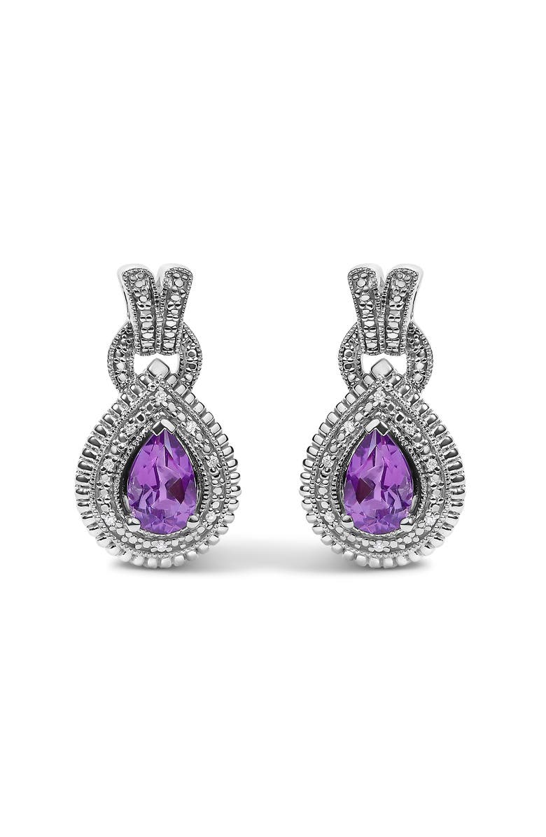 Haus of Brilliance Sterling Silver Pear Cut Amethyst and Diamond Accent Teardrop Stud Earrings, Main, color, Silver