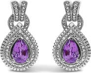 Haus of Brilliance Sterling Silver Pear Cut Amethyst and Diamond Accent Teardrop Stud Earrings