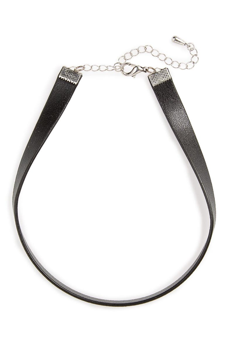 Faux Leather Choker, Alternate, color, BLACK