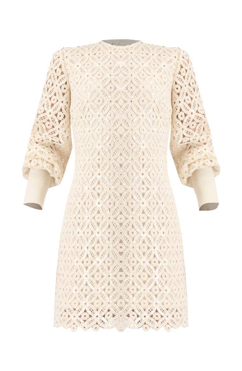 IVONNE Embroidered Crochet Mini Dress with Sequin Detailing, Alternate, color, Natural