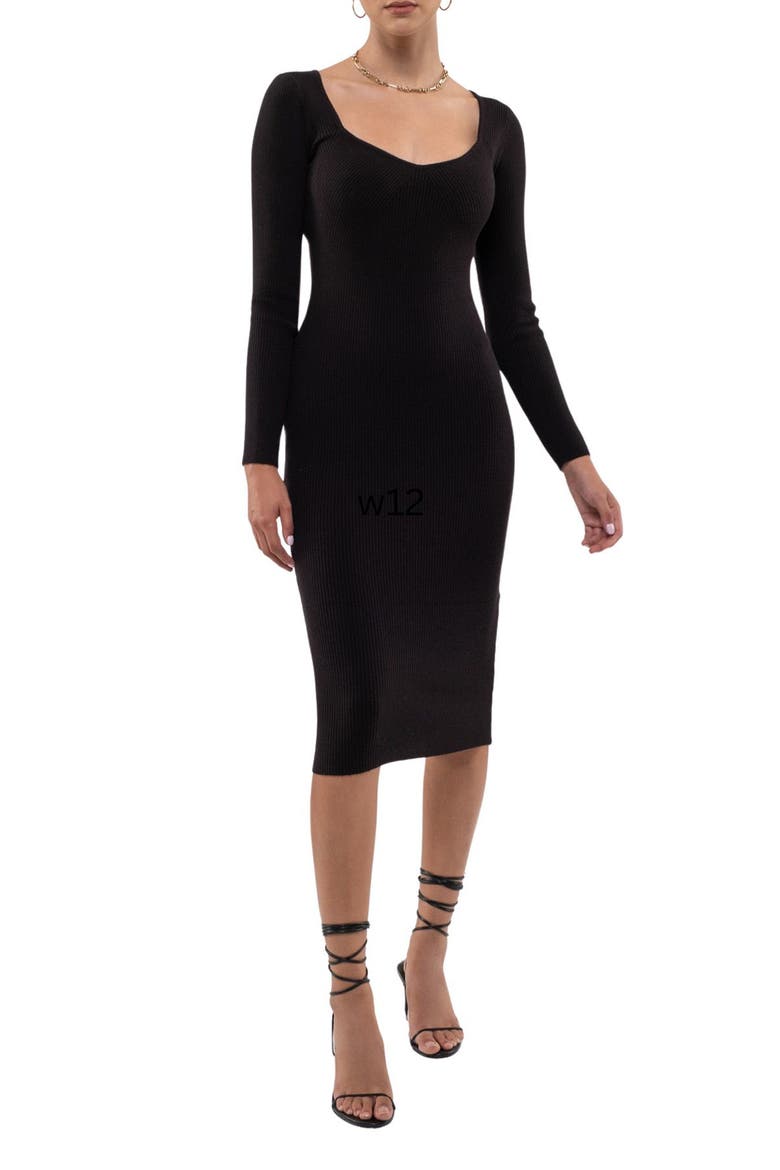 Long Sleeve Knit Midi Dress, Main, color, BLACK
