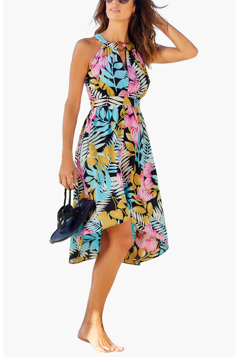 Women's High Low Cutout Dress, Main, color, Green Patterned