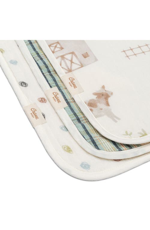Crane Baby Tractor Assorted 3-pack Cotton Muslin Burp Cloths In White