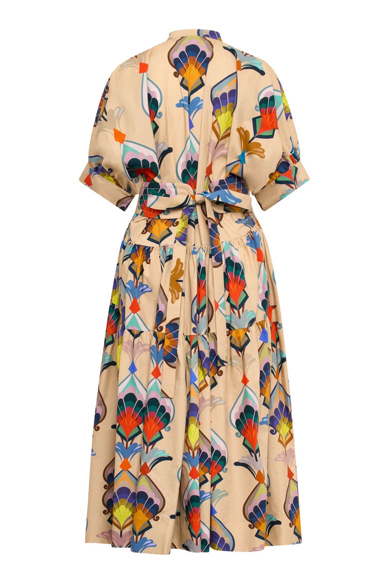 Printed Cotton Popelin Dress With Belt, Alternate, color, Sand Multicolour