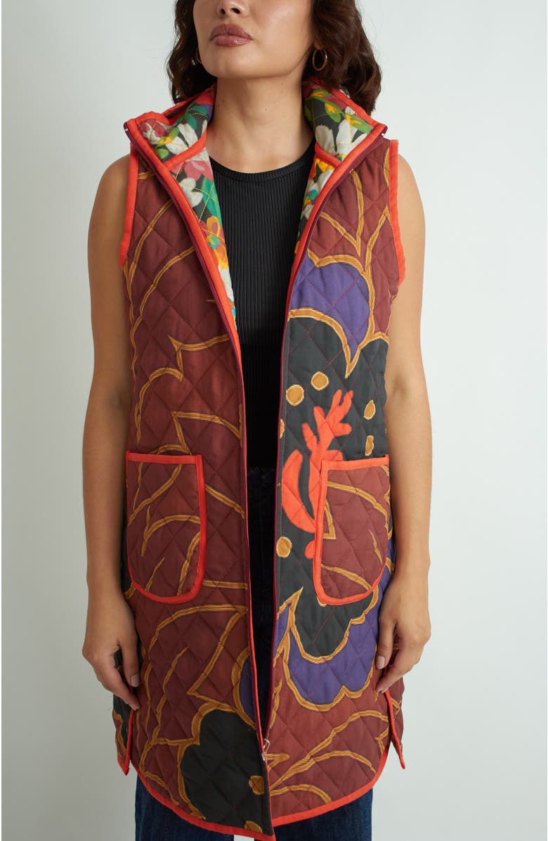 Florencia Davalos Juani Vest, Alternate, color, Green Garden / Brown Floral